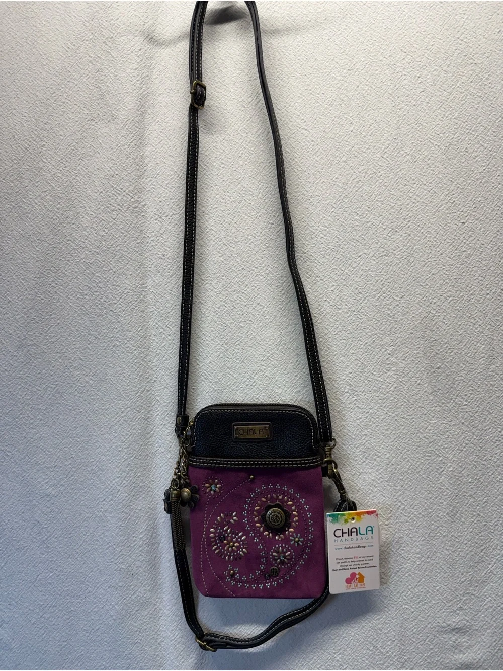 Bohemian Chala Purple Crossbody with Embellished Paisley Accent 2 Straps NWT Mod